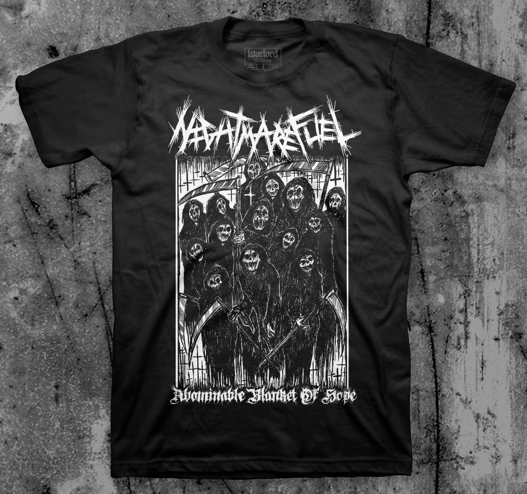NIGHTMARE_FUEL_Abominable_Blanket_Of_Hope_T_shirt_Front_in_Australia_Global_Disrupt_Records