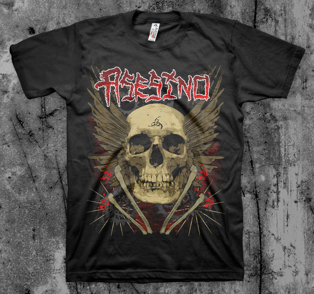 ASESINO_Winged_Skull_T_shirt_Front_in_Australia_Global_Disrupt_Records