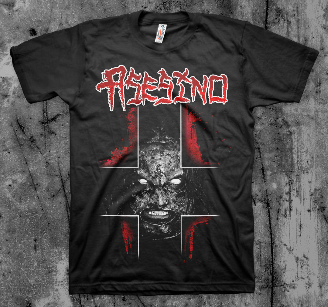 ASESINO_Cross_Face_T_shirt_Front_in_Australia_Global_Disrupt_Records
