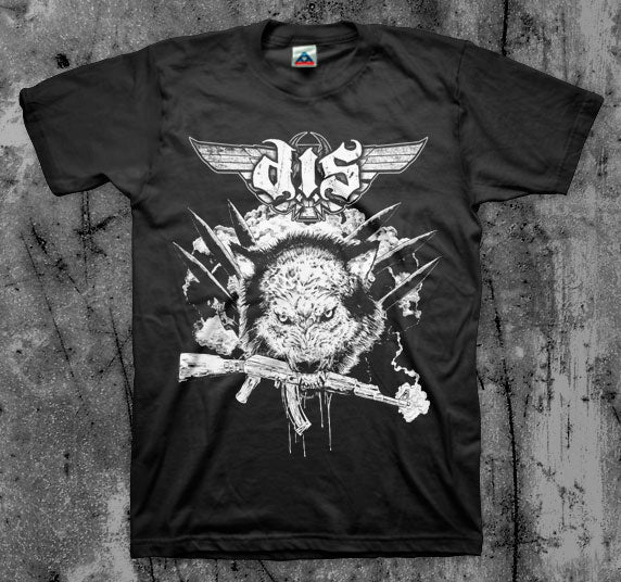 DESTROYED_IN_SECONDS_D_I_S_Wolf_Gun_T_shirt_Front_in_Australia_Global_Disrupt_Records