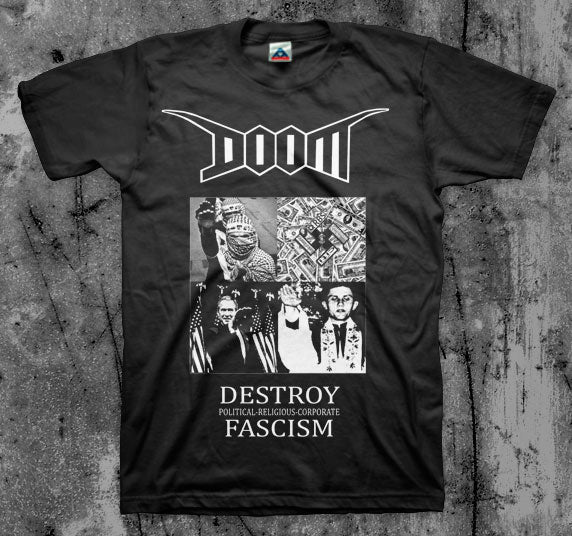 DOOM_Destroy_Fascism_T_shirt_Front_in_Australia_Global_Disrupt_Records
