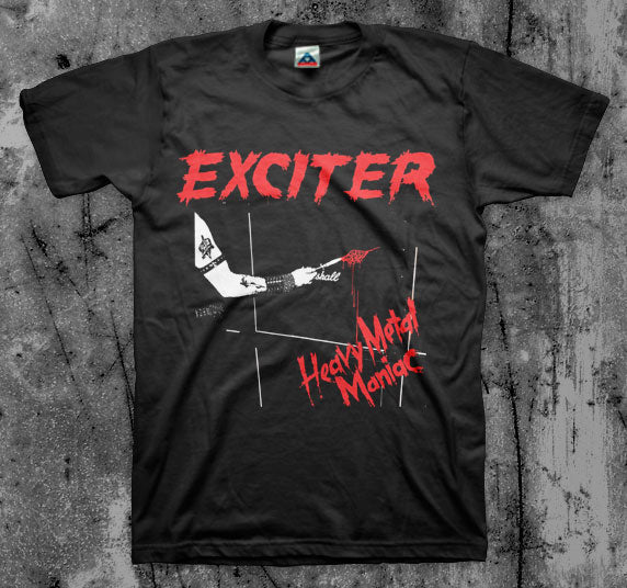 EXCITER_Heavy_Metal_Maniac_T_shirt_Front_in_Australia_Global_Disrupt_Records