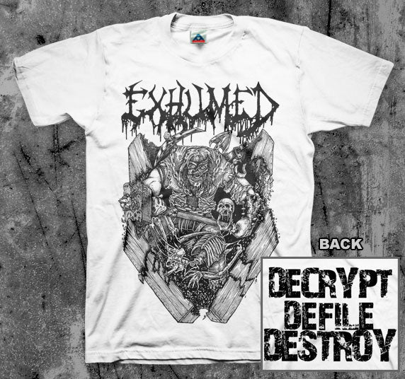 EXHUMED_Casket_Crusher_T_shirt_Front_in_Australia_Global_Disrupt_Records