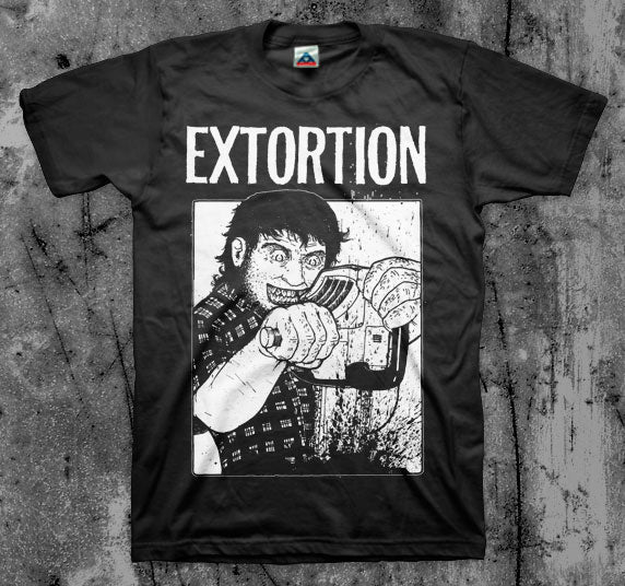 EXTORTION_Chainsaw_T_shirt_Front_in_Australia_Global_Disrupt_Records