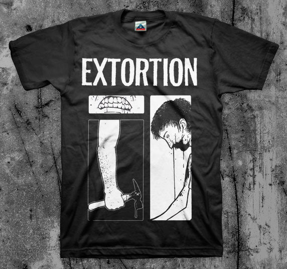 EXTORTION_Comic_T_shirt_Front_in_Australia_Global_Disrupt_Records