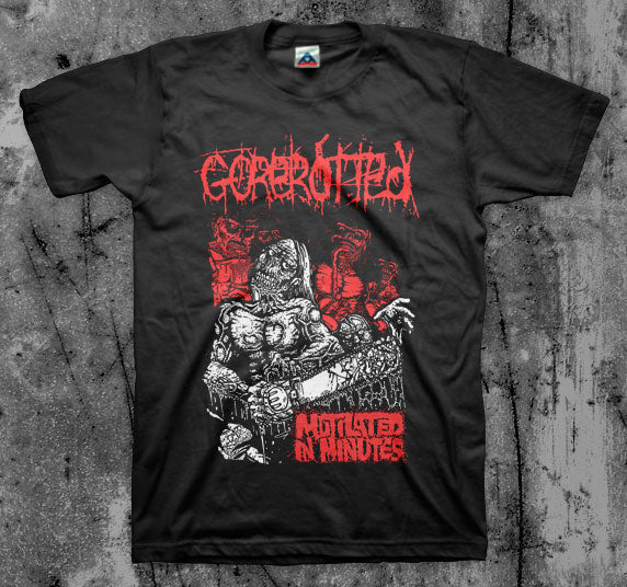 GOREROTTED_Mutilated_Chainsaw_T_shirt_Front_in_Australia_Global_Disrupt_Records