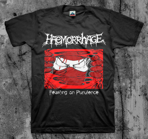 HAEMORRHAGE_Feasting_On_Purulence_T_shirt_Front_in_Australia_Global_Disrupt_Records