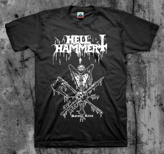 HELLHAMMER_Satanic_Rites_T_shirt_Front_in_Australia_Global_Disrupt_Records