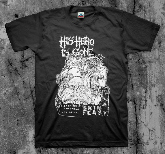 HIS_HERO_IS_GONE_Skinfeast_T_shirt_Front_in_Australia_Global_Disrupt_Records