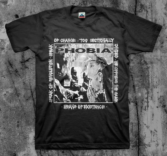 PHOBIA_Means_Of_Existence_T_shirt_Front_in_Australia_Global_Disrupt_Records