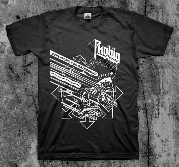 PHOBIA_Screaming_For_Grindcore_T_shirt_Front_in_Australia_Global_Disrupt_Records