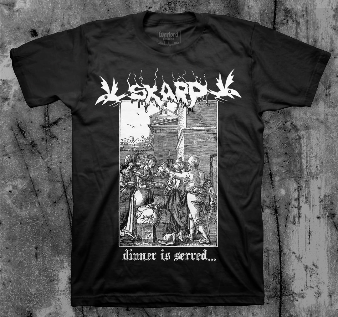 SKARP_Dinner_Is_Served_T_shirt_Front_in_Australia_Global_Disrupt_Records