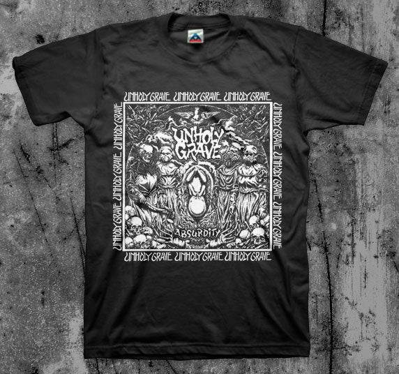 UNHOLY_GRAVE_Absurdity_T_shirt_Front_in_Australia_Global_Disrupt_Records