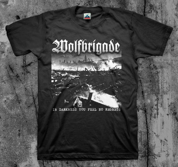 WOLFBRIGADE_In_Darkness_You_Feel_No_Regrets_T_shirt_Front_in_Australia_Global_Disrupt_Records